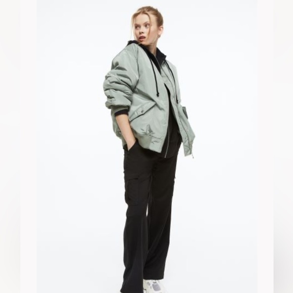 H&M Bomber Jacket - moto Divided jacket. Padded bomber jacket Mint Green XS NEW - Picture 4 of 14